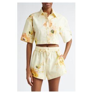Zimmermann Lightburst Relaxed Crop Shirt & shorts SET size 2 floral button front